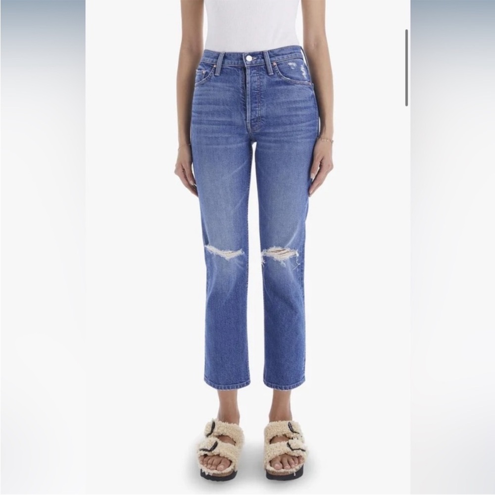 Mother women’s jeans size 28 the tomcat playing with scissors blue straight leg